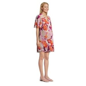 Destination Maternity Floral Pleated Wrap Dress Pink‎ Orange Size L